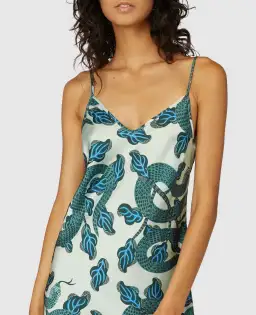 Gorman Slinky Slip Dress Midi Turquoise Snakes Print Size 10 for rent on The Volte - image 3