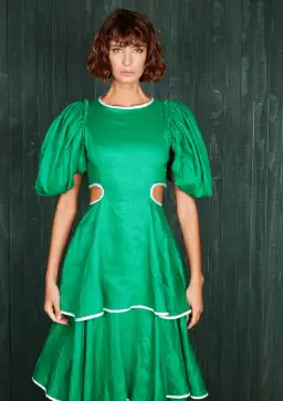 Mackenzie Mode Puff Sleeve Dress Emerald Green Size 12 for rent on The Volte - image 2