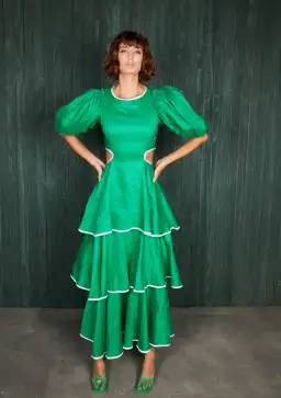 Mackenzie Mode Puff Sleeve Dress Emerald Green Size 12 for rent on The Volte - image 1