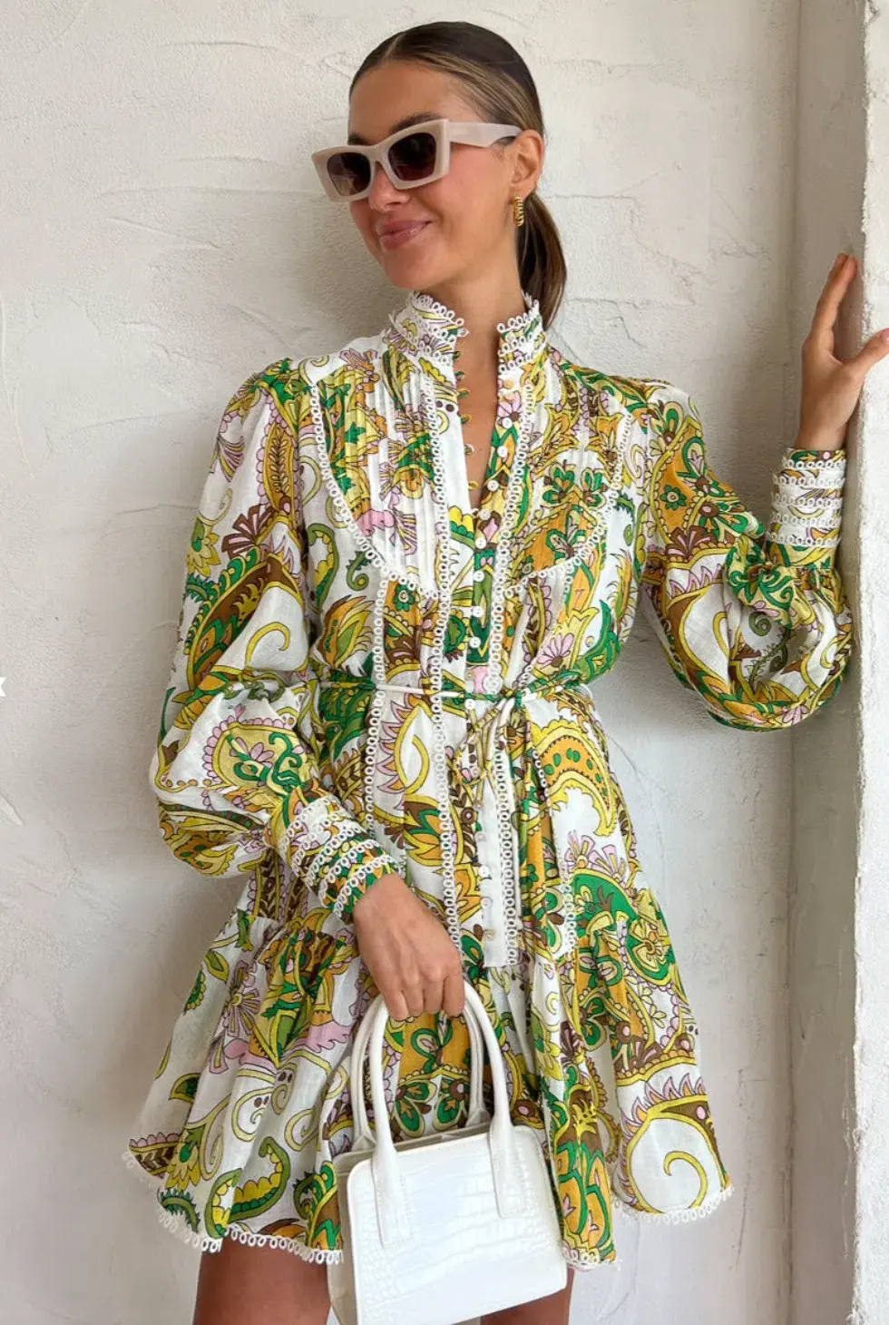 Alemais Octavia Ruffle Mini Dress Green Size 8 for rent on The Volte - main image