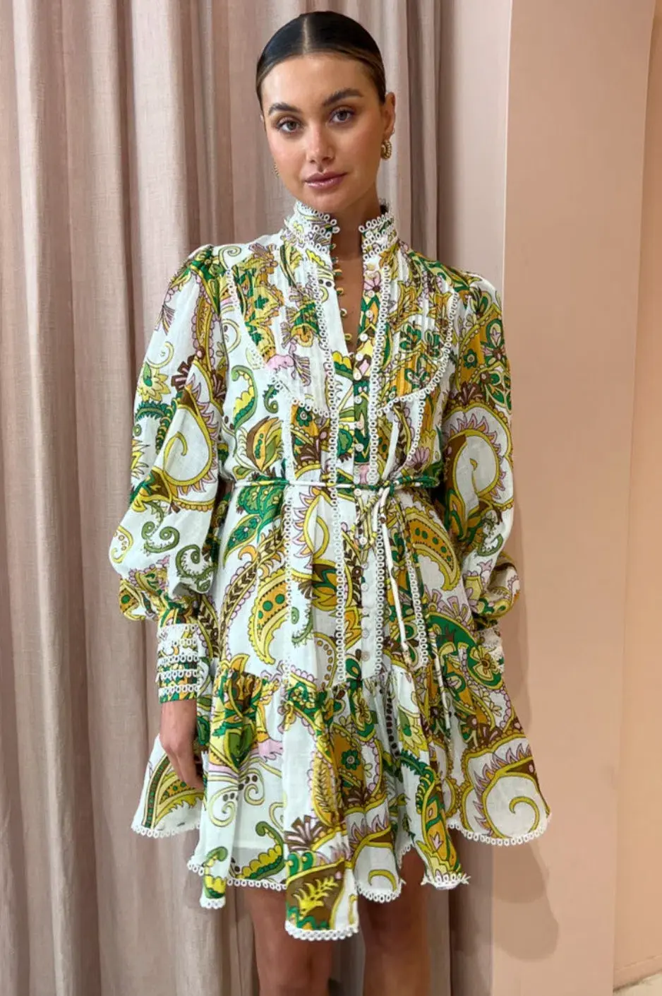 Alemais Octavia Ruffle Mini Dress Green Size 8 for rent on The Volte - main image