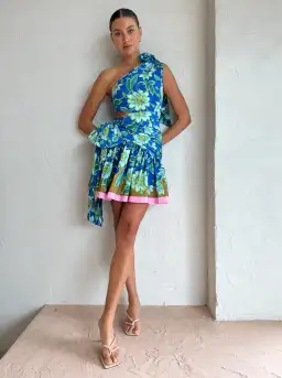 Alemais Winnie One Shoulder Mini Dress Blue Size 8