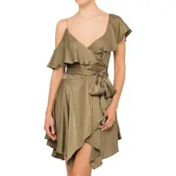 Zimmermann Sueded Asymmetrical Wrap Mini Dress Khaki Size 1 / AU 10