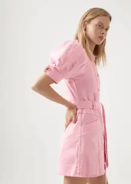 AJE Flora Denim Puff Sleeve Mini Dress Bon Bon Pink Size 14 for rent on The Volte - image 3