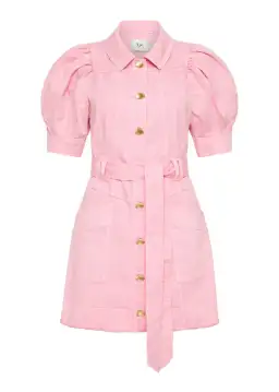 AJE Flora Denim Puff Sleeve Mini Dress Bon Bon Pink Size 14 for rent on The Volte - image 7