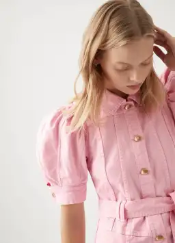 AJE Flora Denim Puff Sleeve Mini Dress Bon Bon Pink Size 14 for rent on The Volte - image 2