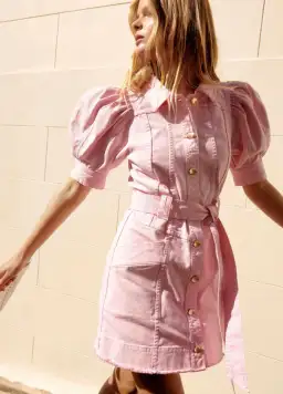 AJE Flora Denim Puff Sleeve Mini Dress Bon Bon Pink Size 14 for rent on The Volte - image 6