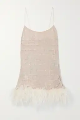 Leslie Amon Laurie Crystal-Embellished Feather-Trimmed Mini Dress Size S / AU 6