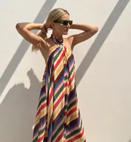 Ganni Striped Halter Neck Recycled Chiffon Midi Dress Multi Size AU 10 for rent on The Volte - image 8