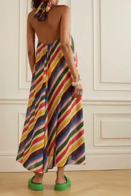 Ganni Striped Halter Neck Recycled Chiffon Midi Dress Multi Size AU 10 for rent on The Volte - image 3