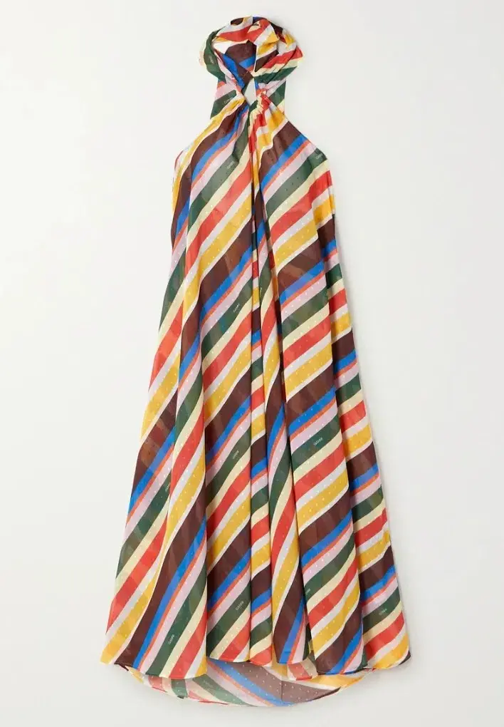 Ganni Striped Halter Neck Recycled Chiffon Midi Dress Multi Size AU 10 for rent on The Volte - main image