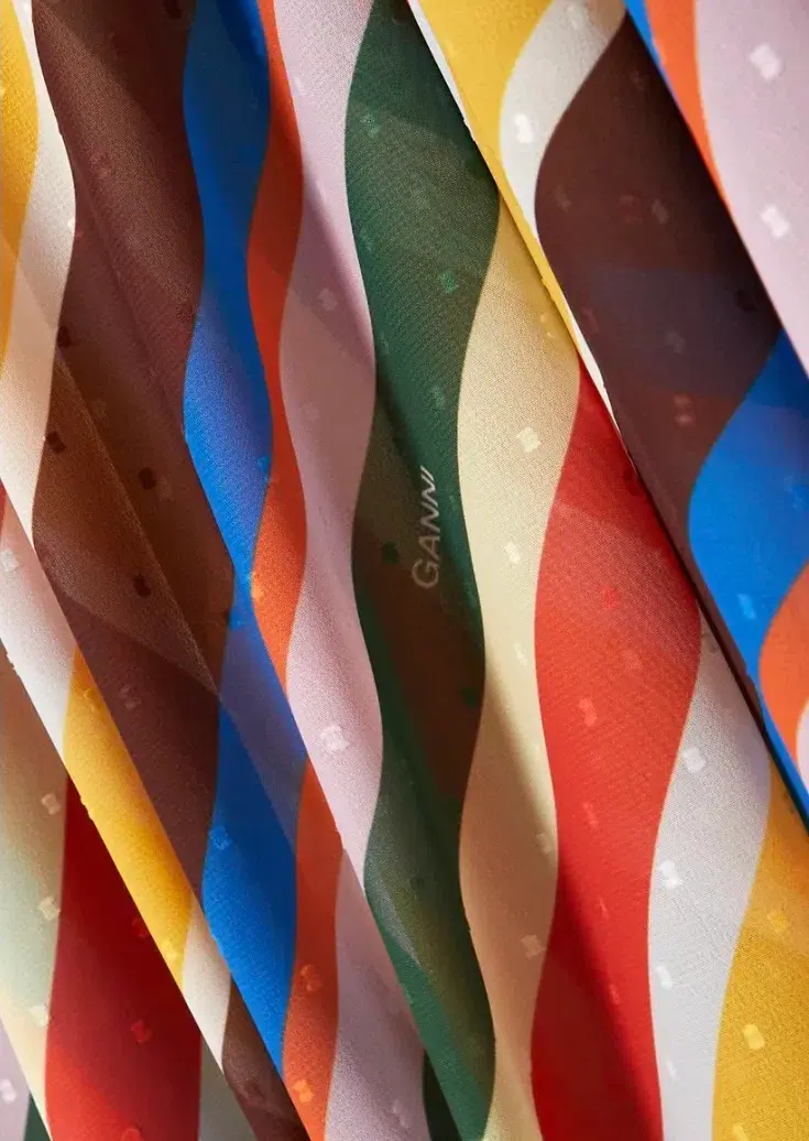 Ganni Striped Halter Neck Recycled Chiffon Midi Dress Multi Size AU 10 for rent on The Volte - main image