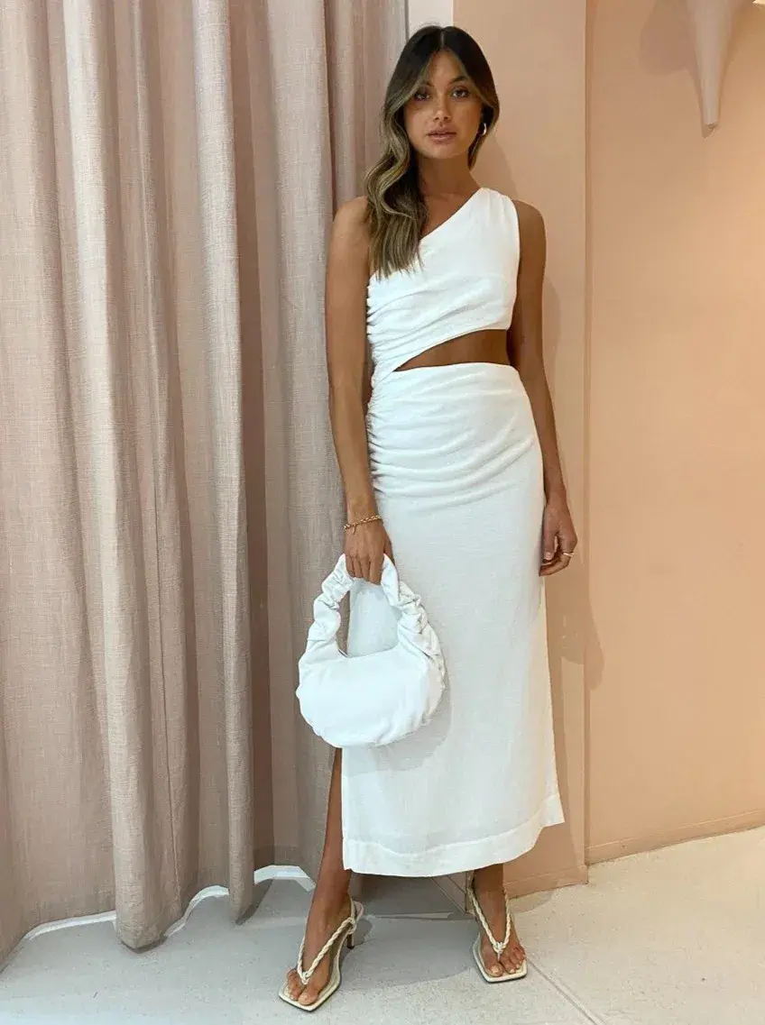 Sir The Label Clemence One Shoulder Midi Dress White Size AU 10 for rent on The Volte - main image