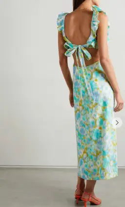 Zimmermann High Tide Open Back Fuffled Linen Midi Dress Aqua Blue Floral Print Size 2 / AU 12 for rent on The Volte - image 2