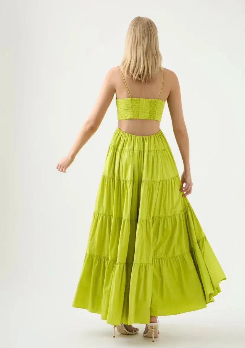 Aje Sartre Tiered Maxi Dress Green Size 12 / L for rent on The Volte - main image