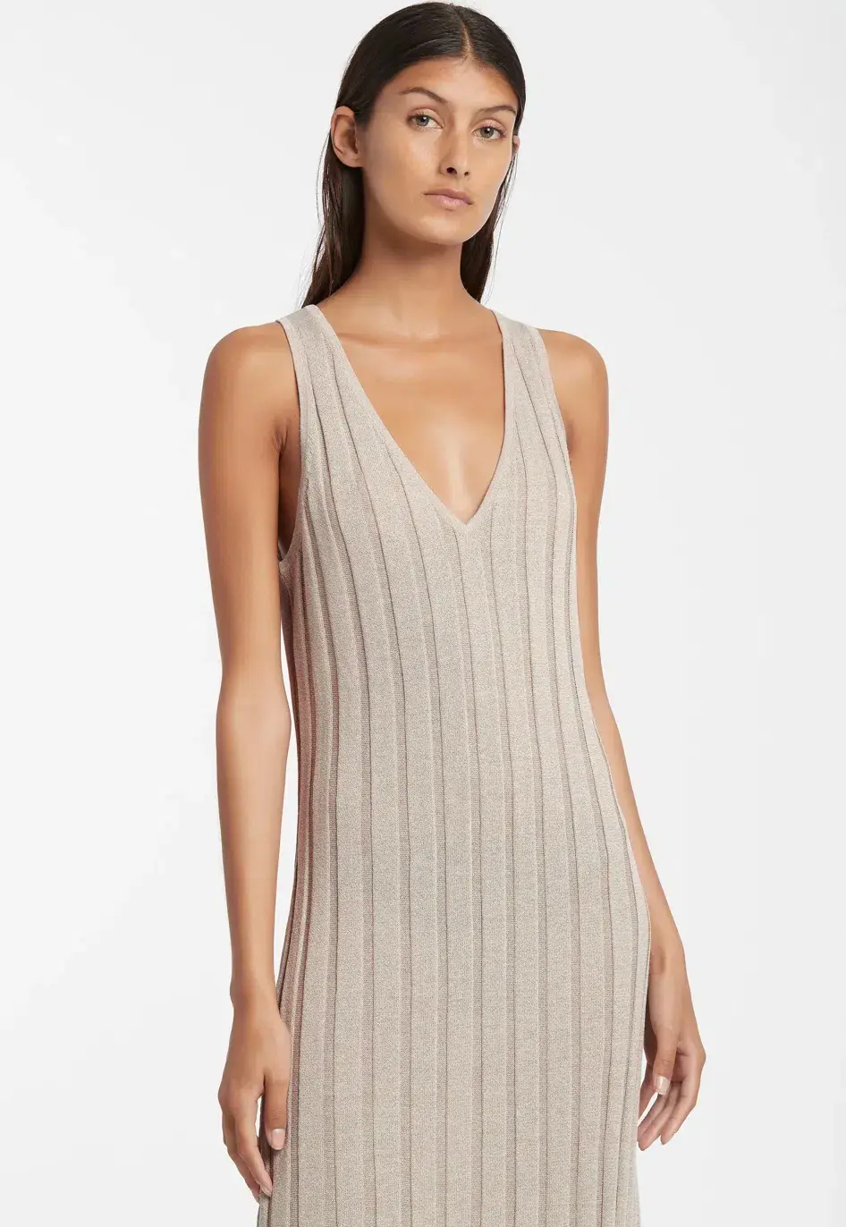 Sir the Label Isobel V Neck Dress Beige Size 1/AU 8 for rent on The Volte - main image