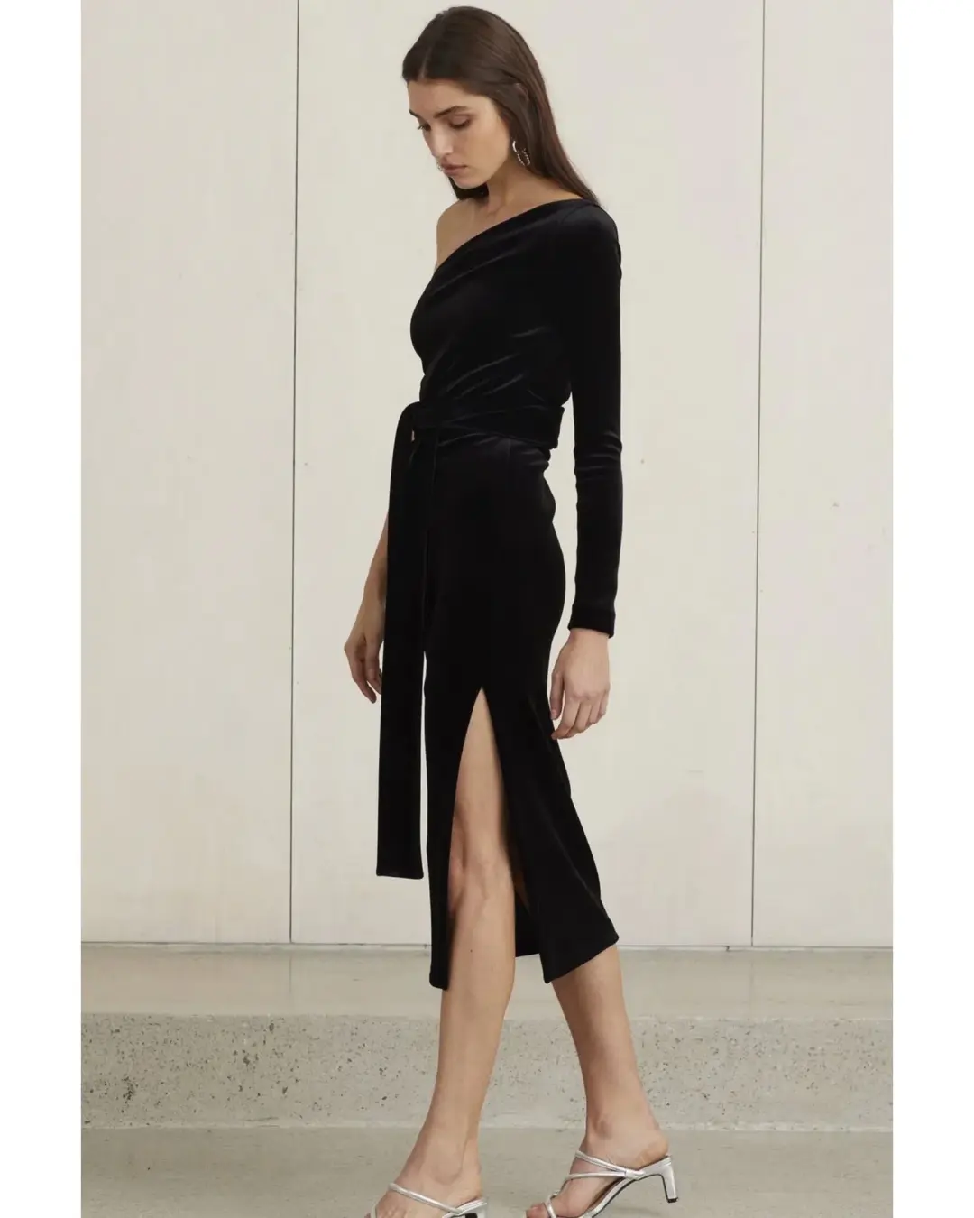 Bec & Bridge Velours One Shoulder Dress Black Size AU 8 for rent on The Volte - main image