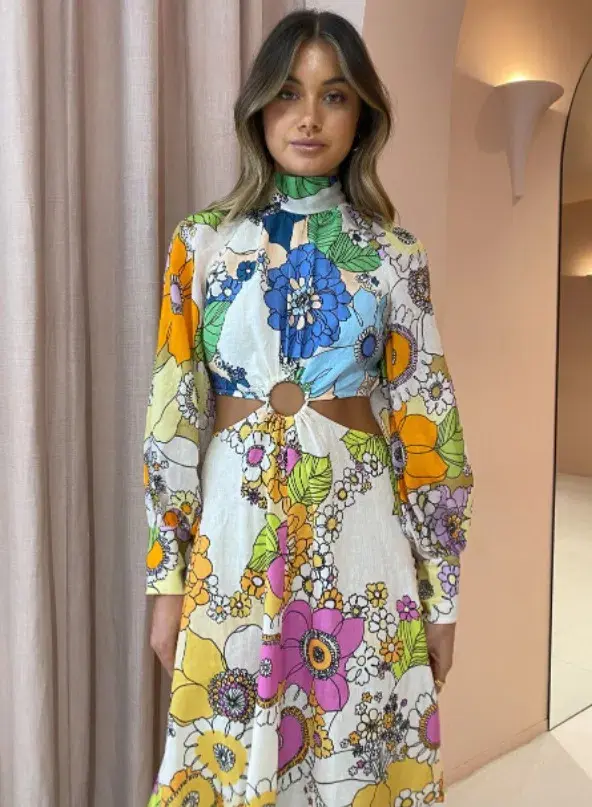 Alemais Farrah Cut Out Midi Dress Print Size 8 for rent on The Volte - main image