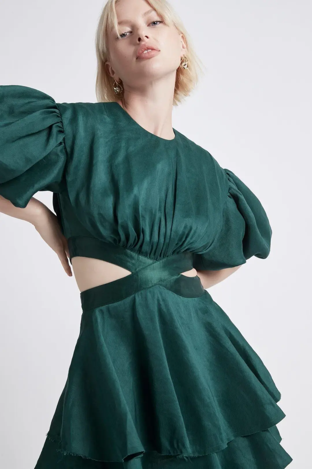 Aje Gracious Mini Dress Emerald Green Size AU 6 for rent on The Volte - main image