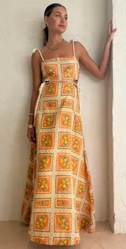 By Nicola Lemonade Tie Maxi Dress in Orange Mosaic Size AU 10 for rent on The Volte - image 1
