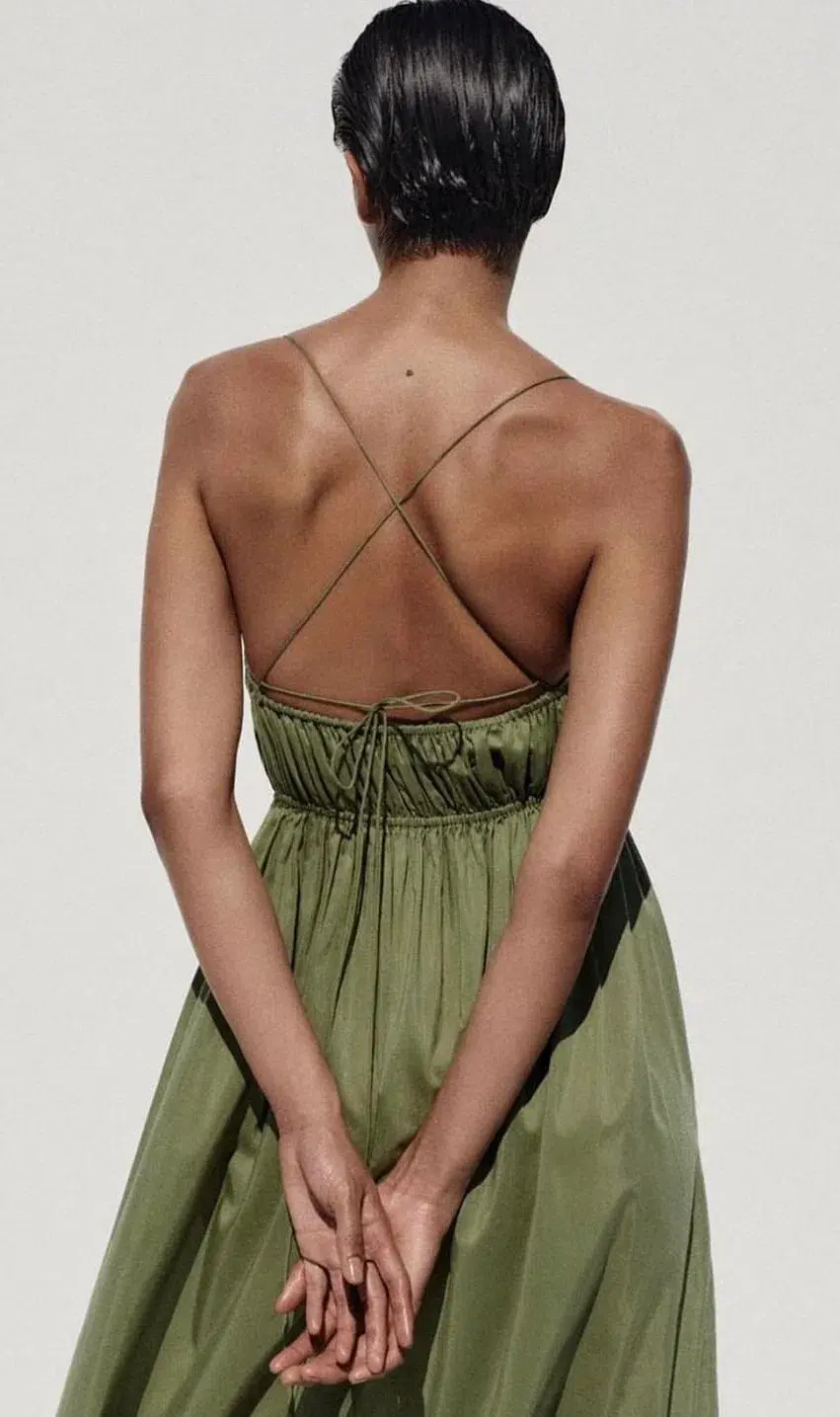 Matteau Shirred Cami Dress Green Size 8 for rent on The Volte - main image