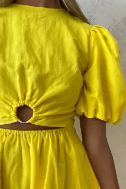 By Nicola Dahlia Ring Detail Mini Dress Yellow Size 10 for rent on The Volte - image 4