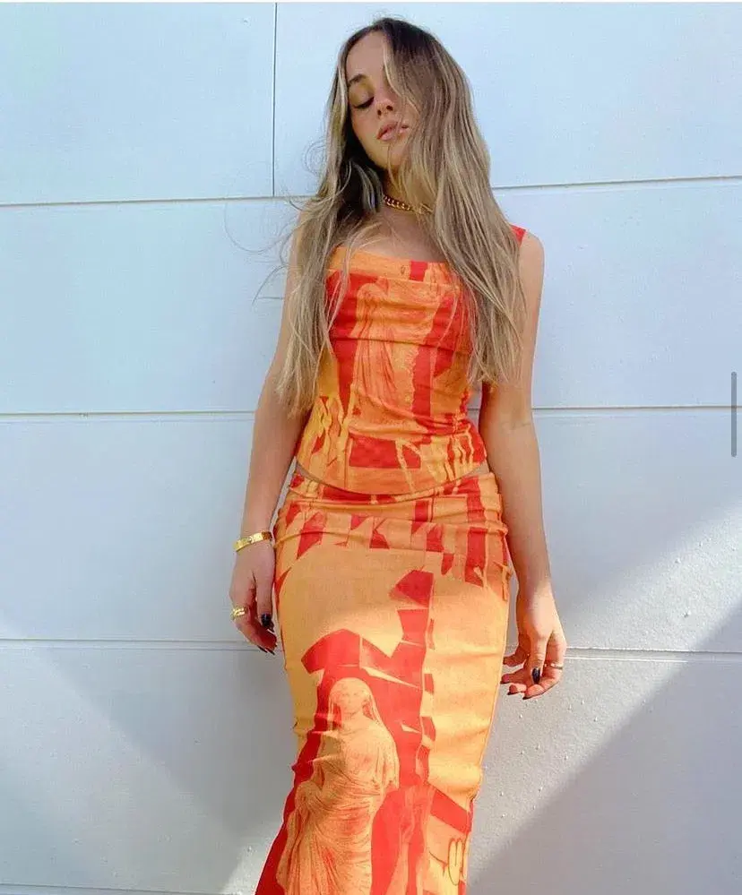 Miaou Imogene Corset and Moni Skirt Set Orange Size M / Au 10 for rent on The Volte - main image