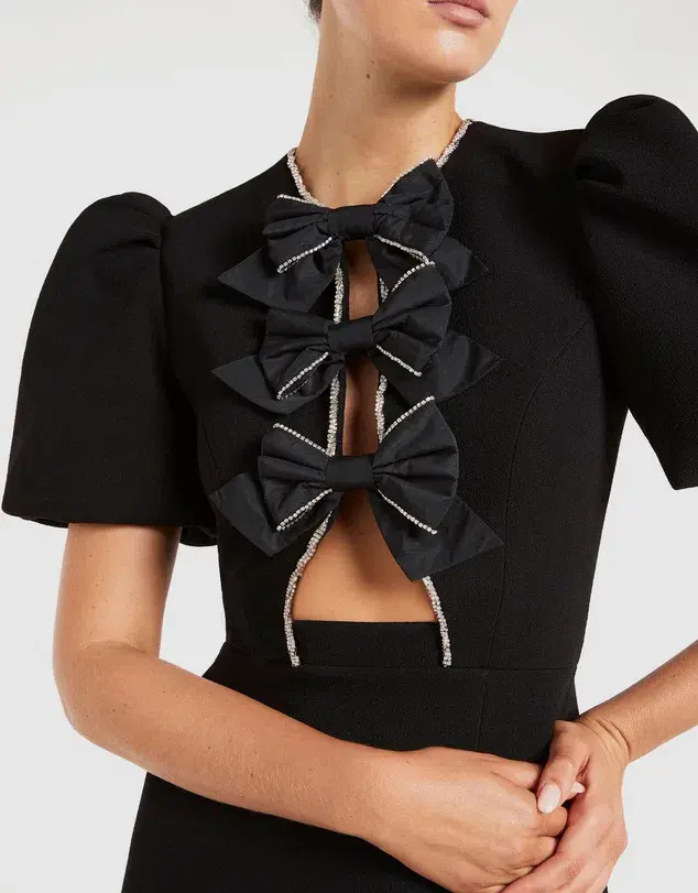 Rebecca Vallance Katie Bow Mini Dress Black Size 8 for rent on The Volte - main image