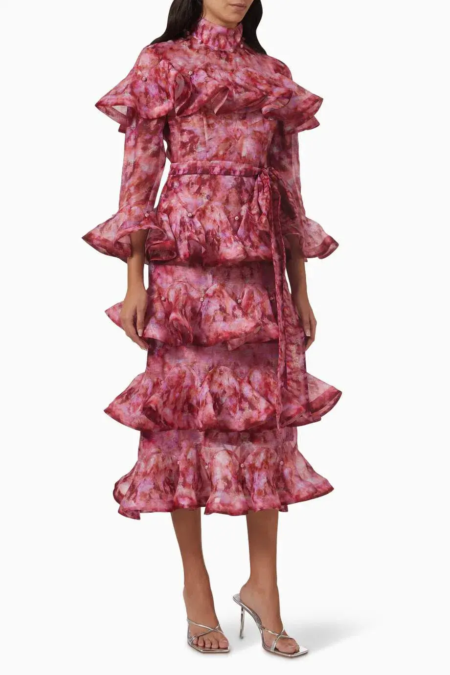 Zimmermann Kaleidoscope Frill Midi Dress Garnet Kaleidoscope Size 0 / Au 8 for rent on The Volte - main image
