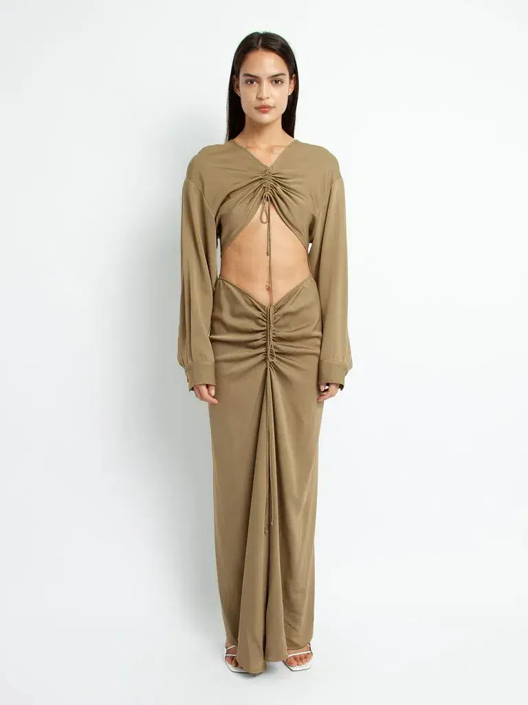 Christopher Esber Ruched Disconnect Shirt Dress Green Size AU 8 for rent on The Volte - main image