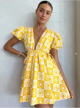 By Nicola Ahoy Plunge Neck Mini Dress Yellow Size AU 8 for rent on The Volte - image 1