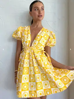 By Nicola Ahoy Plunge Neck Mini Dress Yellow Size AU 8 for rent on The Volte - image 3