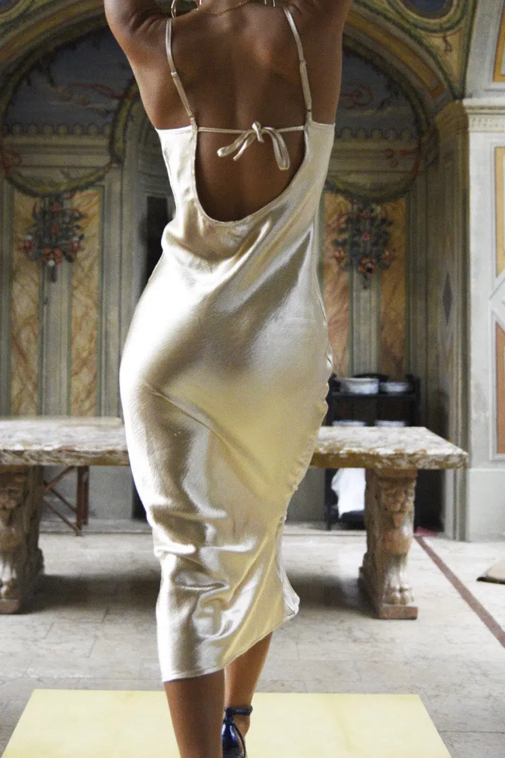 Rat and boa Sofia dress Gold Size AU 8 for rent on The Volte - main image