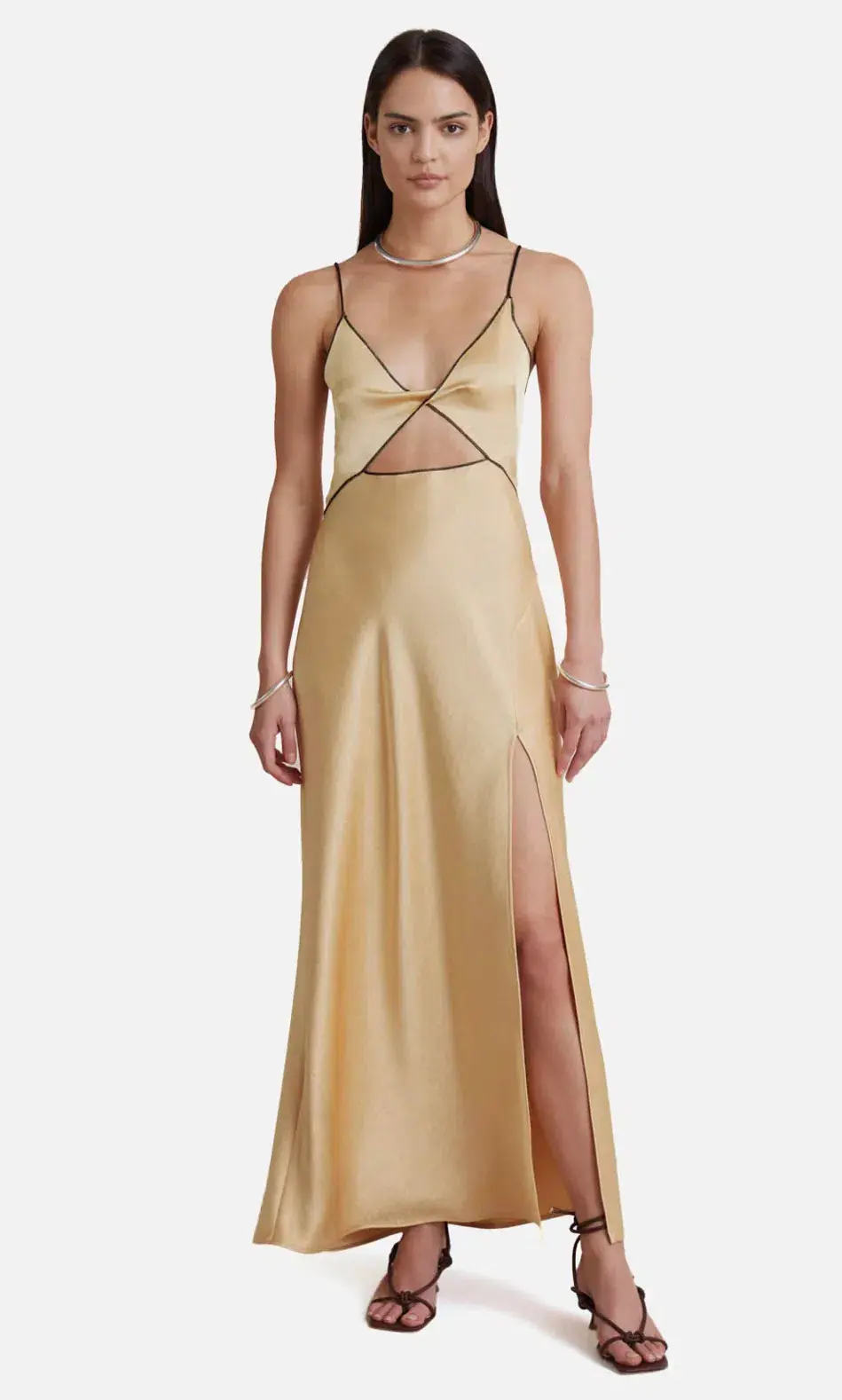 Bec & Bridge Hazel Maxi Dress Wheat Gold Size AU 12 for rent on The Volte - main image