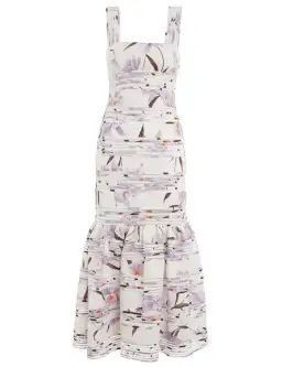 Zimmermann Corsage Linear Orchid Print Ivory Dress White Size 2 / AU 12
