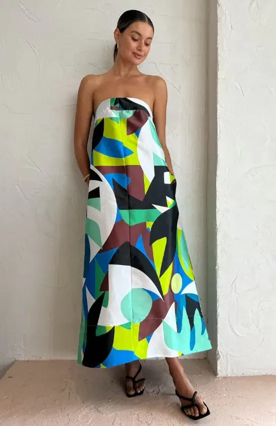 Manning Cartell Abstract Collage Strapless Dress in Multi Size 10 for rent on The Volte - main image