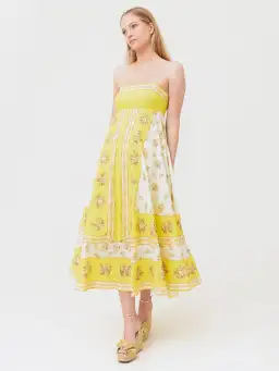 Alemais Catalina Midi Dress Yellow Print Size 12