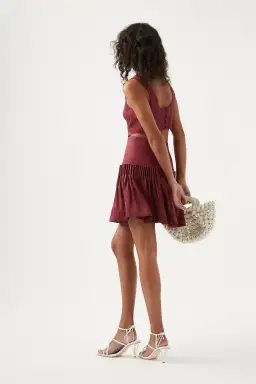 Aje Audette Pleated Mini Dress Burgundy Size 4 for rent on The Volte - image 2
