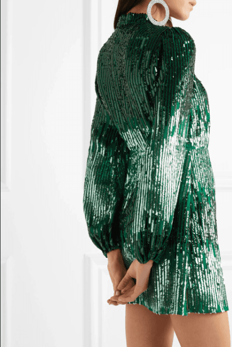 Rixo Samantha sequined crepe mini dress green Size 10 for rent on The Volte - main image