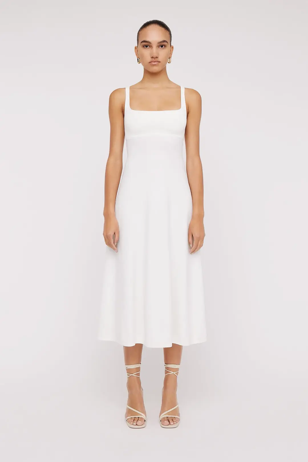 Scanlan Theodore Crepe Knit Square Neck Dress White Size S/Au 8 for rent on The Volte - main image