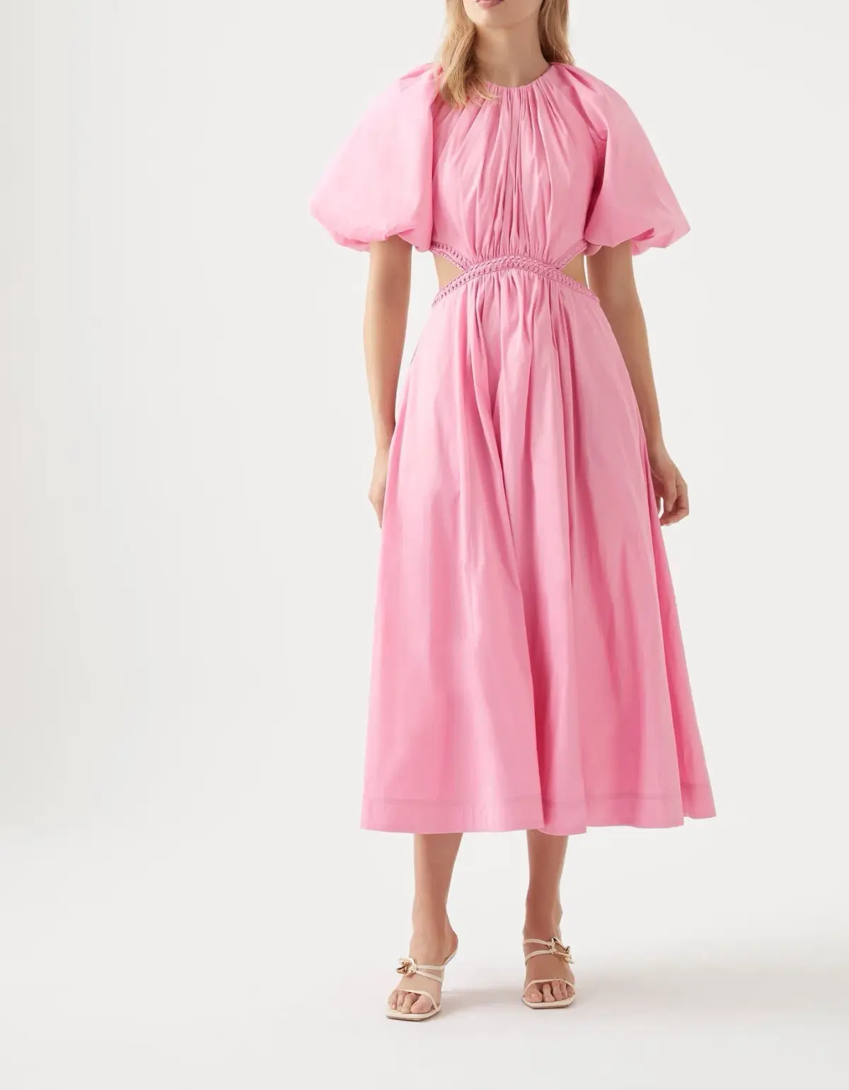 Aje Capucine Puff Sleeve Midi Dress Pink Size L / AU 12 - Image 1