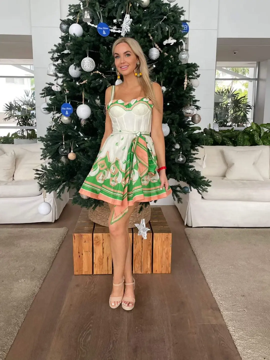 Zimmermann High Tide Eyelet Mini Dress Green Sailboats Size 1 / Au 10 for rent on The Volte - main image