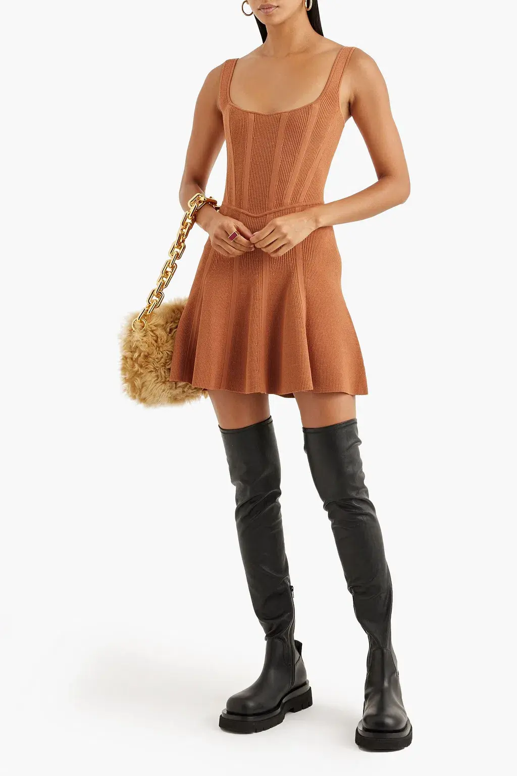 Dion Lee Stirrup Corset Mini Dress Tan Size 12 for rent on The Volte - main image