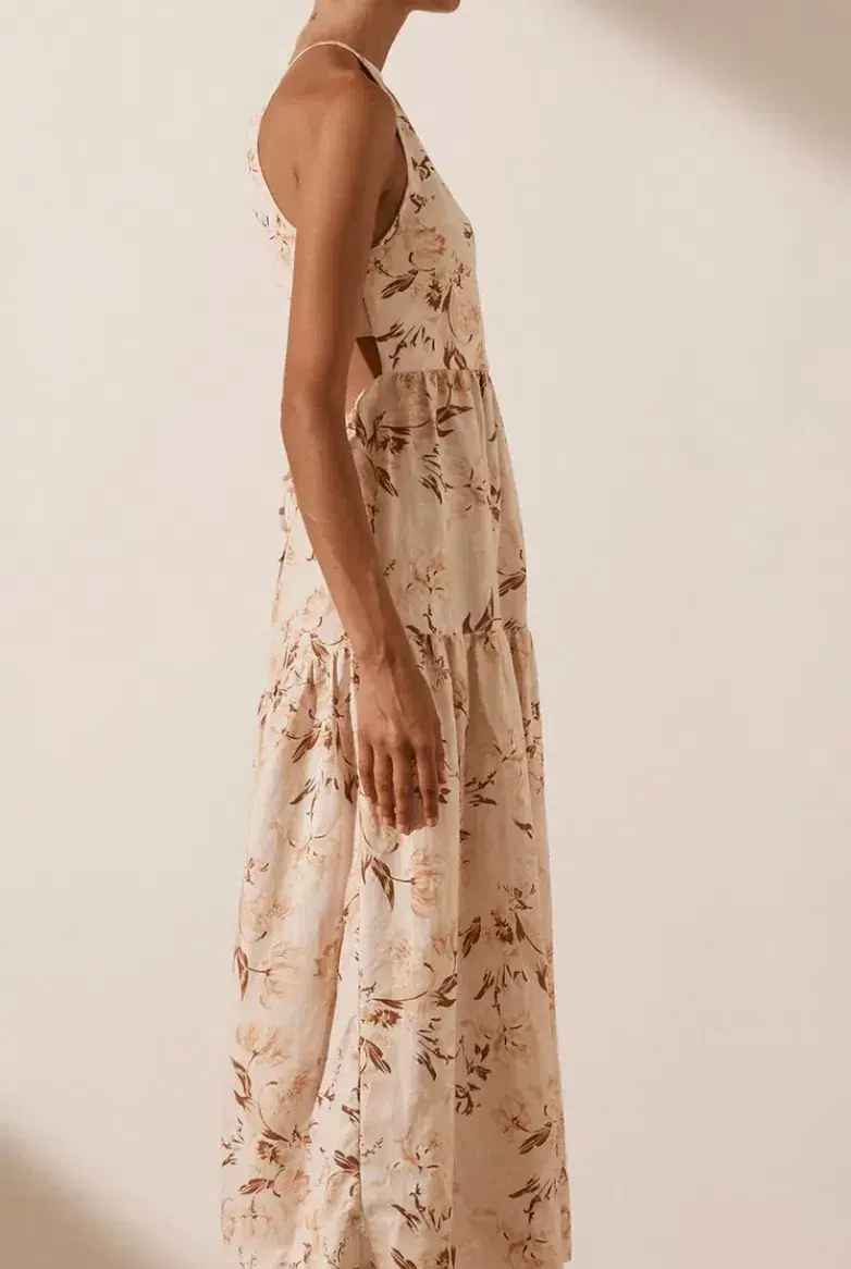 Shona Joy Roxanne Linen Open Back Tiered Midi Dress Floral Size 8 / S - Image 5