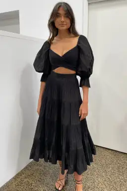 Zimmermann Pleated Midi Skirt in Black Size 1/AU 10