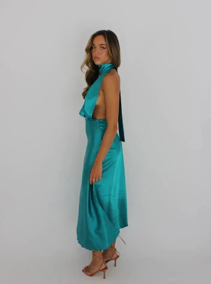 YLD Halter Maxi Dress Teal Size XS /AU 6 for rent on The Volte - main image