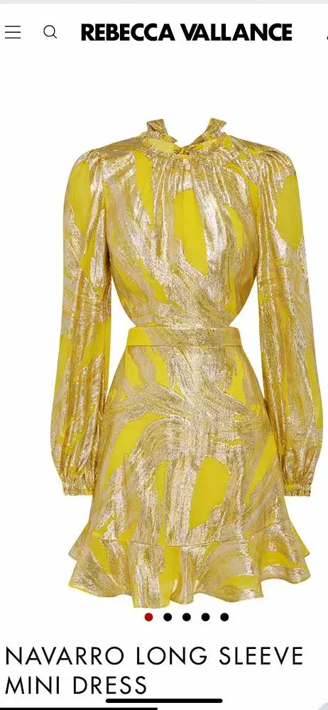 Rebecca Vallance Navarro Long Sleeve Mini Dress Yellow Size 12 for rent on The Volte - main image