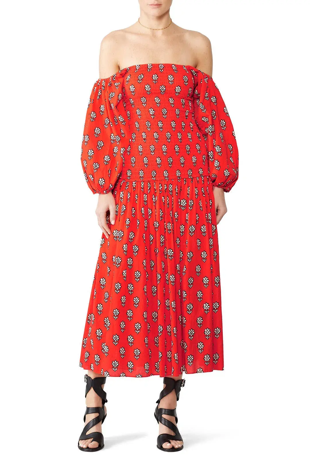 Rhode Harper Midi Dress Red/Print Size 10 for rent on The Volte - main image