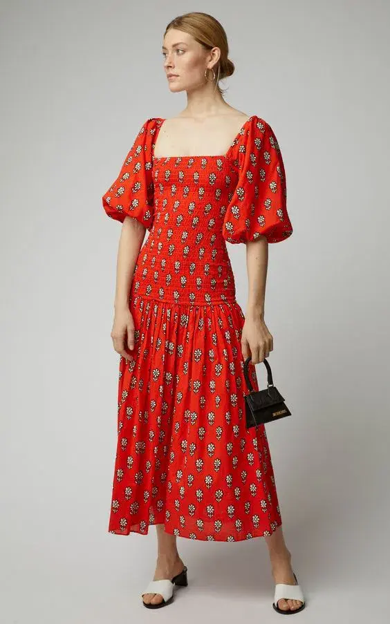 Rhode Harper Midi Dress Red/Print Size 10 for rent on The Volte - main image