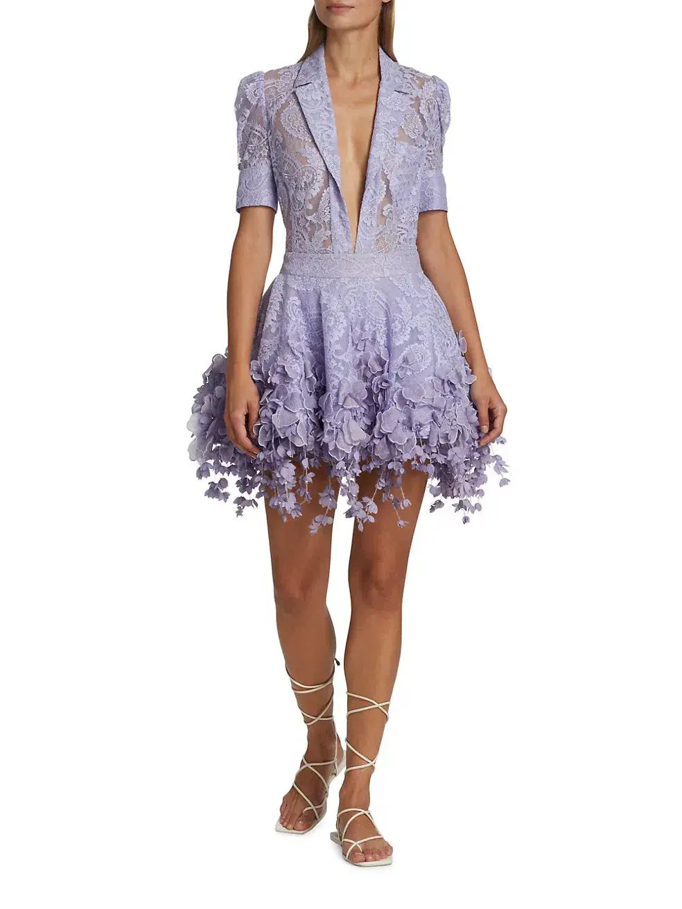 Zimmermann High Tide Lace Shirt & Lace Flip Mini Skirt Set in Periwinkle Size 1 / Au 10 for rent on The Volte - main image